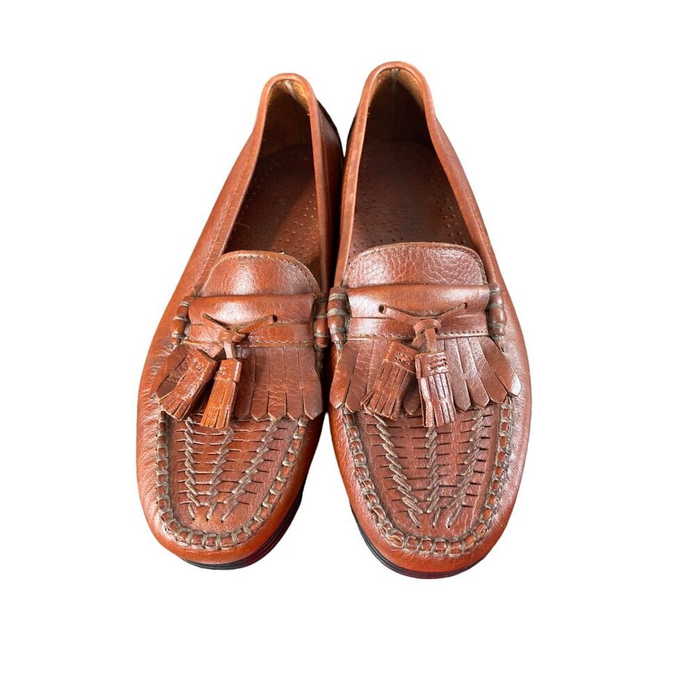 DEXTER MEN'S SADDLE BROWN BRAIDED LEATHER TASSEL SLIP-ON LOAFERS SZ 9.5 NWOT